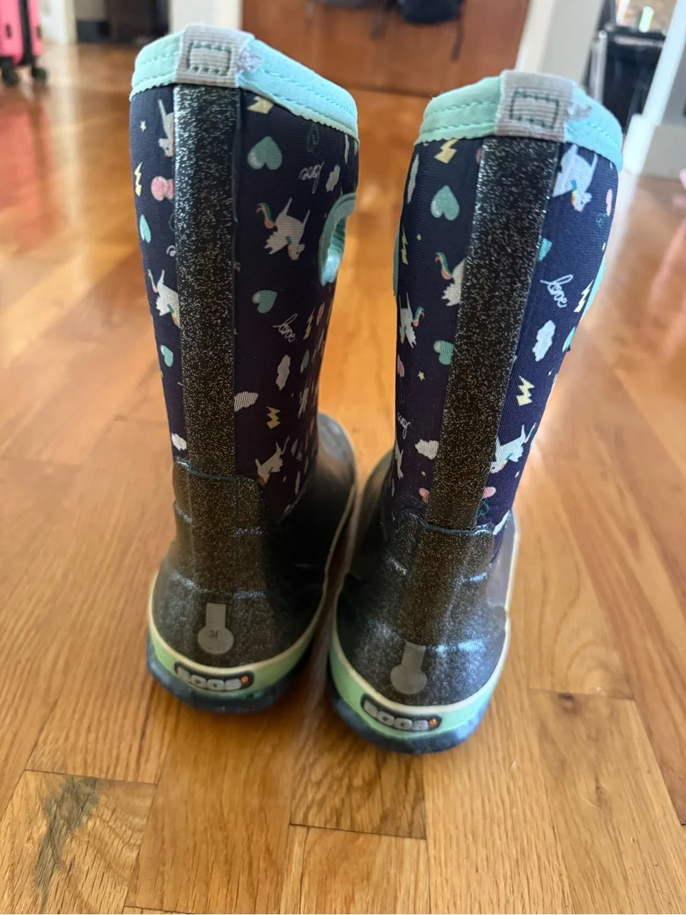 Kids Unicorn Print Navy & Mint Waterproof Rain Boots
